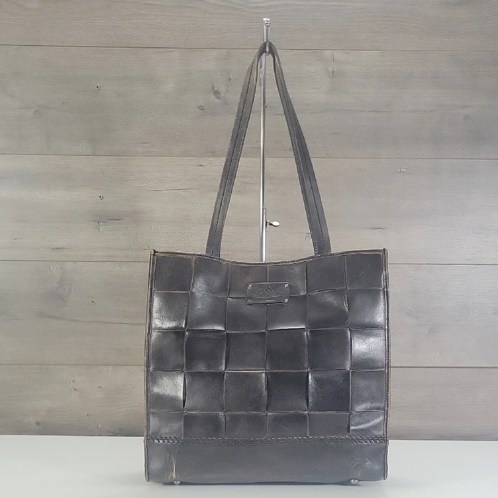 Patricia Nash Dark Brown Woven Leather Tote Bag